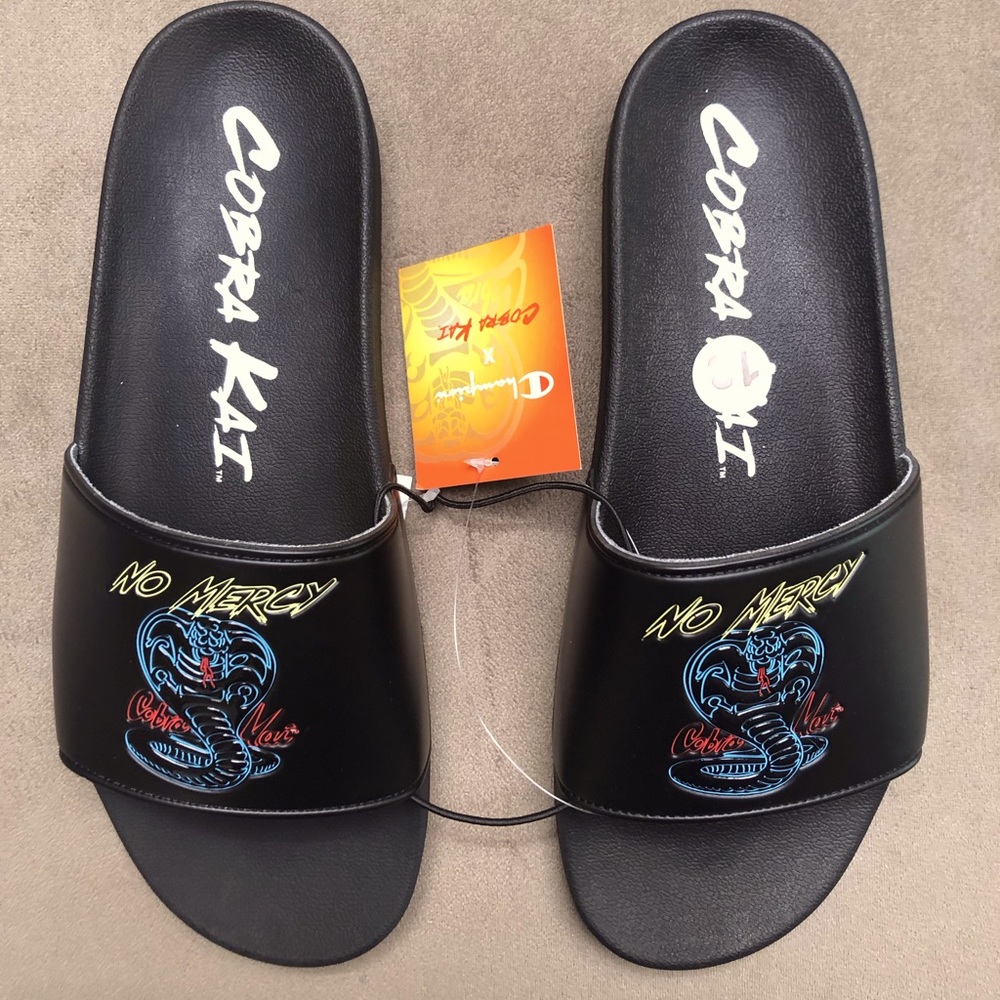 NEW Champion Cobra Kai No Mercy Slide on Slippers Black Men’s size 13 - NWT